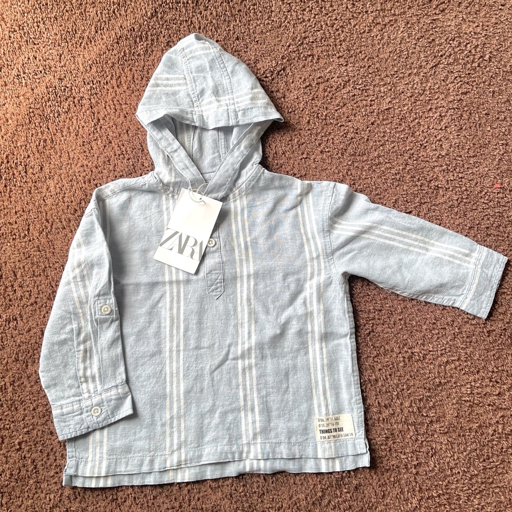 Zara Kids Light Blue Striped Hoodie